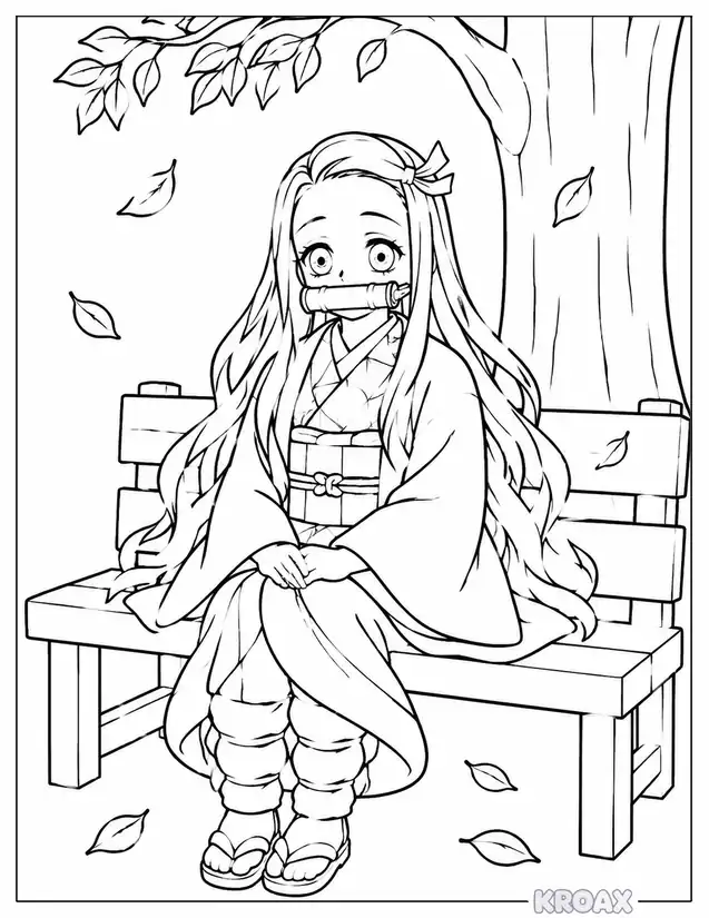 nezuko s calm resting moment printable coloring page