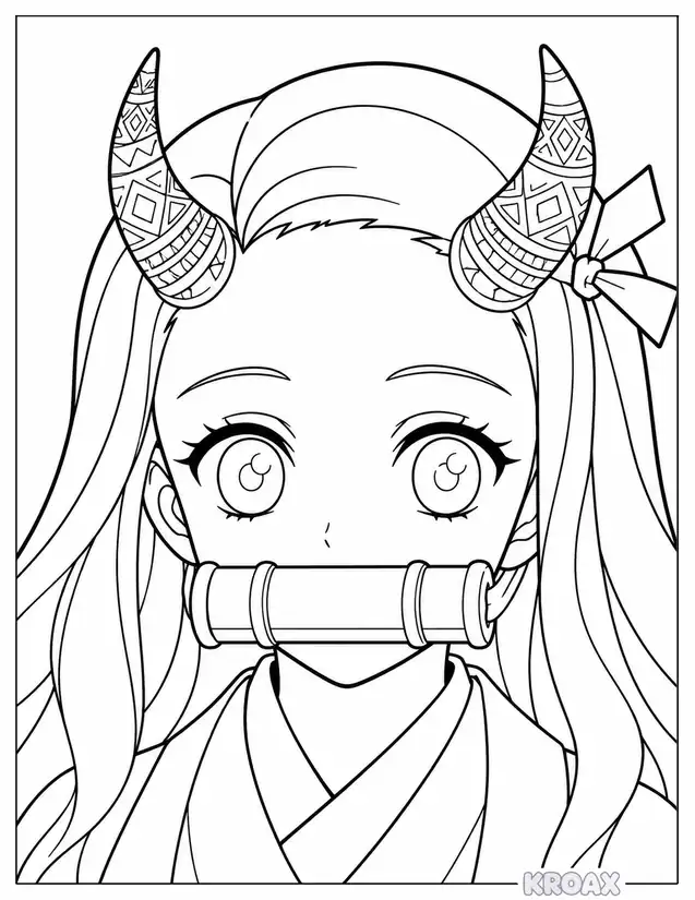 nezuko s demon horn details and patterns printable coloring page