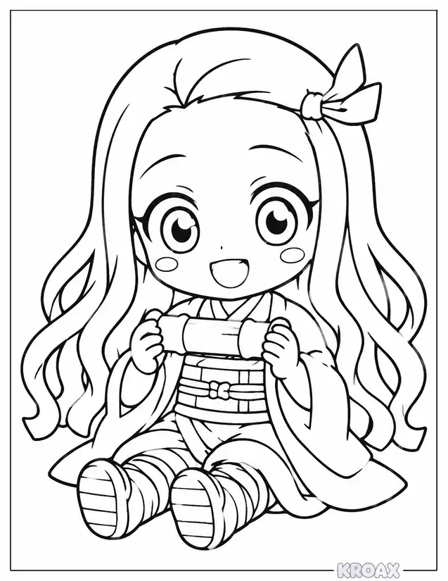toy nezuko with big eyes and smile printable coloring page