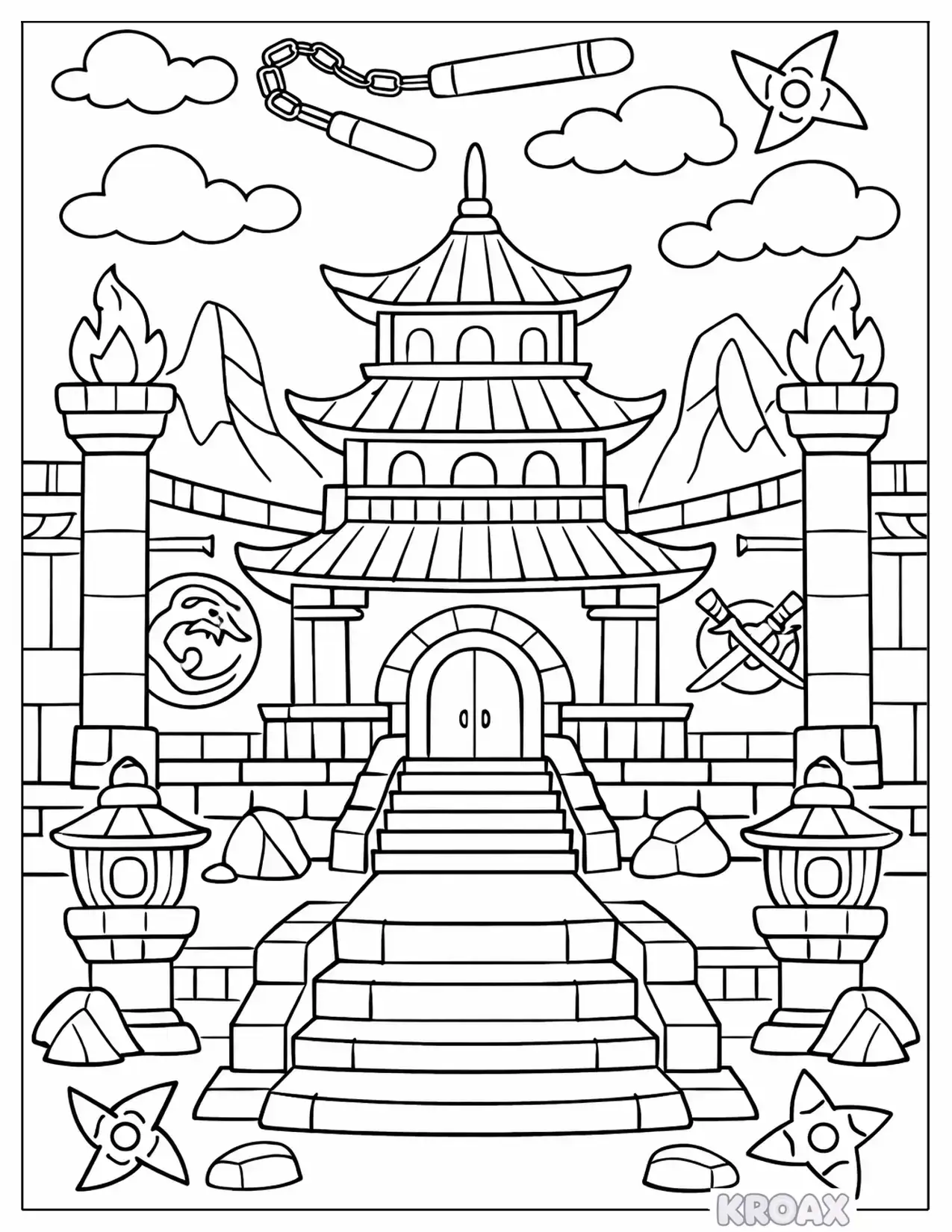 ancient ninjago temple architecture printable coloring page