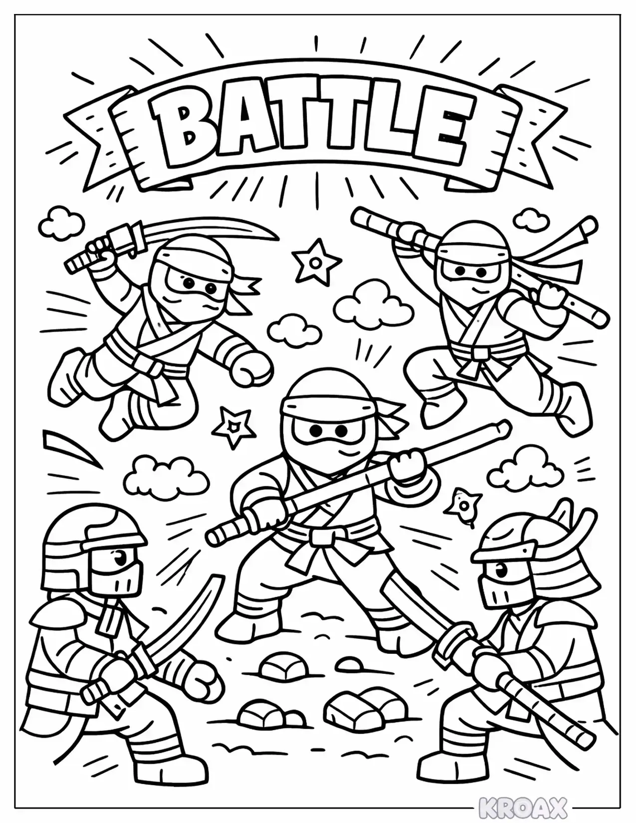 bold lego ninjago battle scene printable coloring page