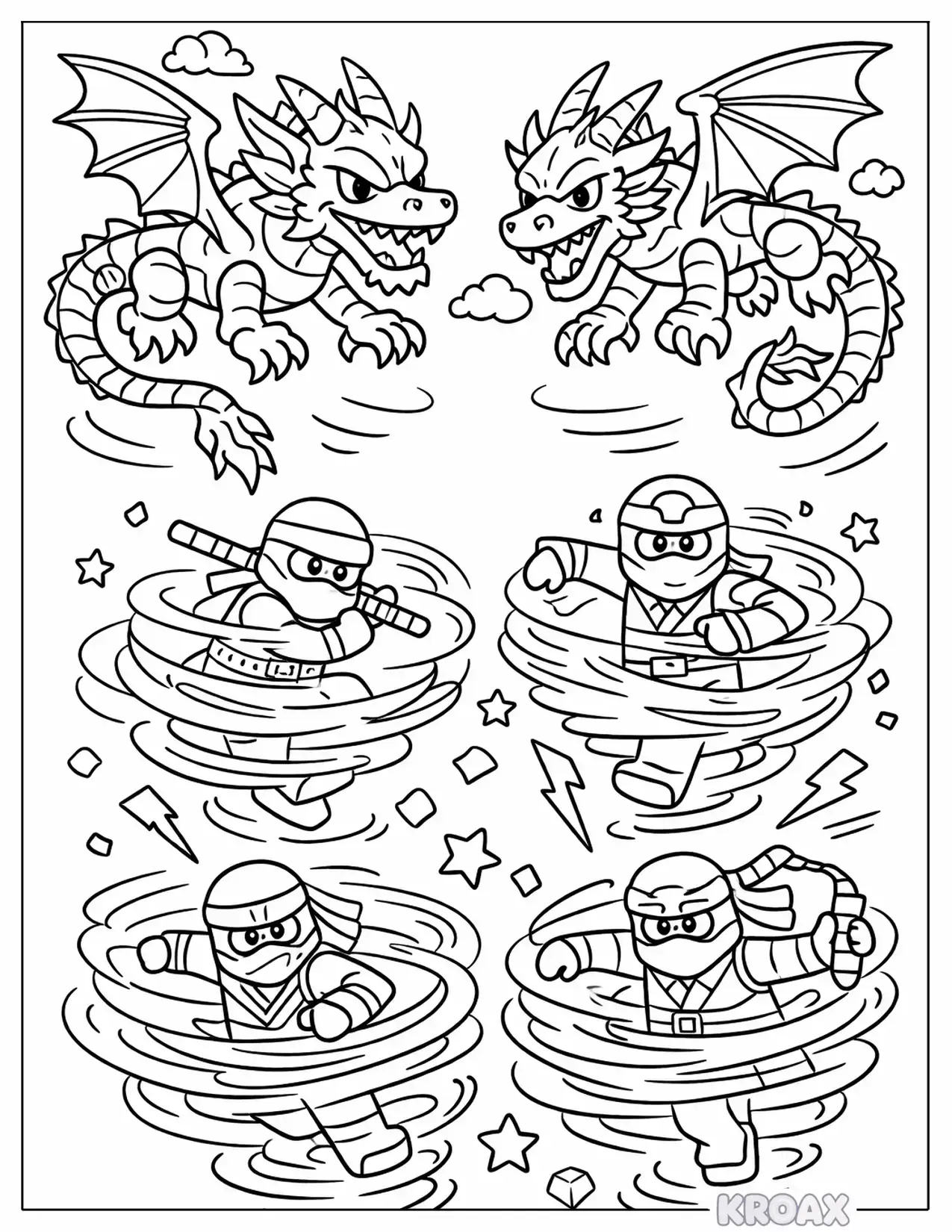 colorful ninjago dragons and spinjitzu printable coloring page