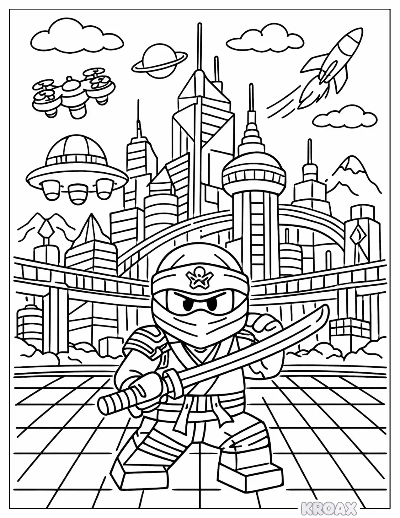 futuristic ninjago city skyline printable coloring page