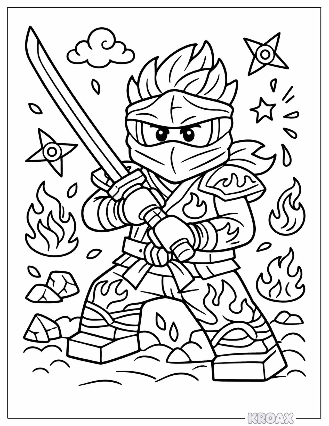 kai the fire ninja ready for battle printable coloring page