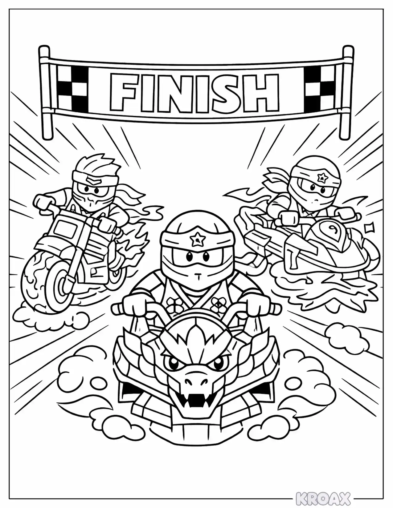 lloyd and friends racing on elemental vehicles printable coloring page
