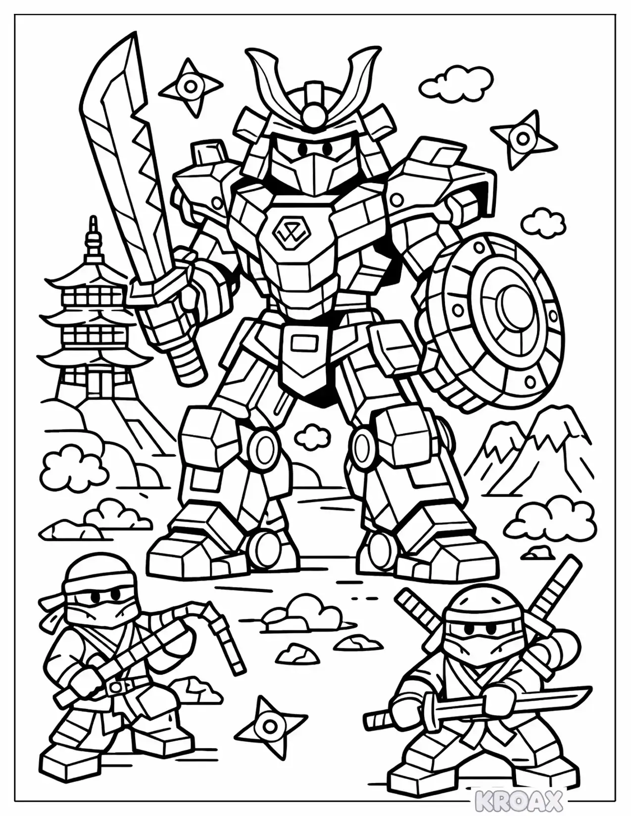 mechanical robot guardian design printable coloring page