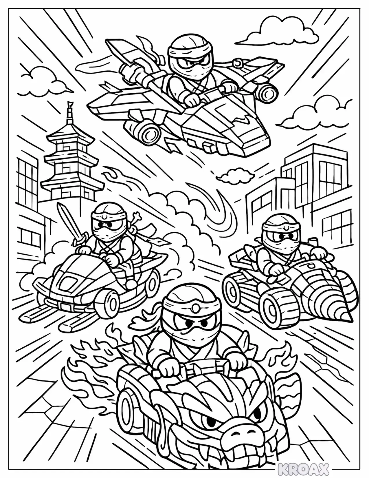 ninjago elemental vehicle chase printable coloring page