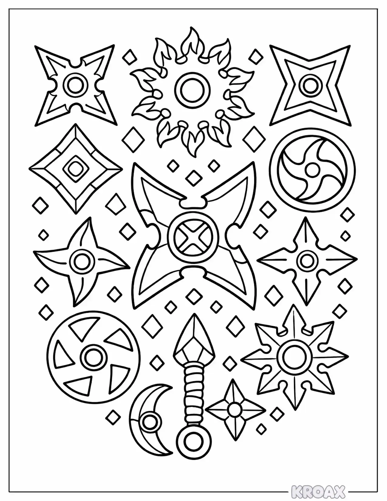 ninjago ninja stars and throwing stars pattern printable coloring page