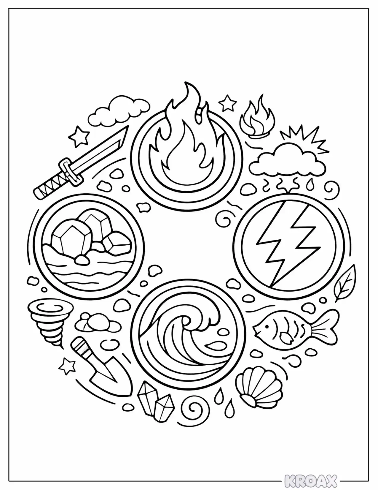 ninjago ninja symbols and elemental icons printable coloring page