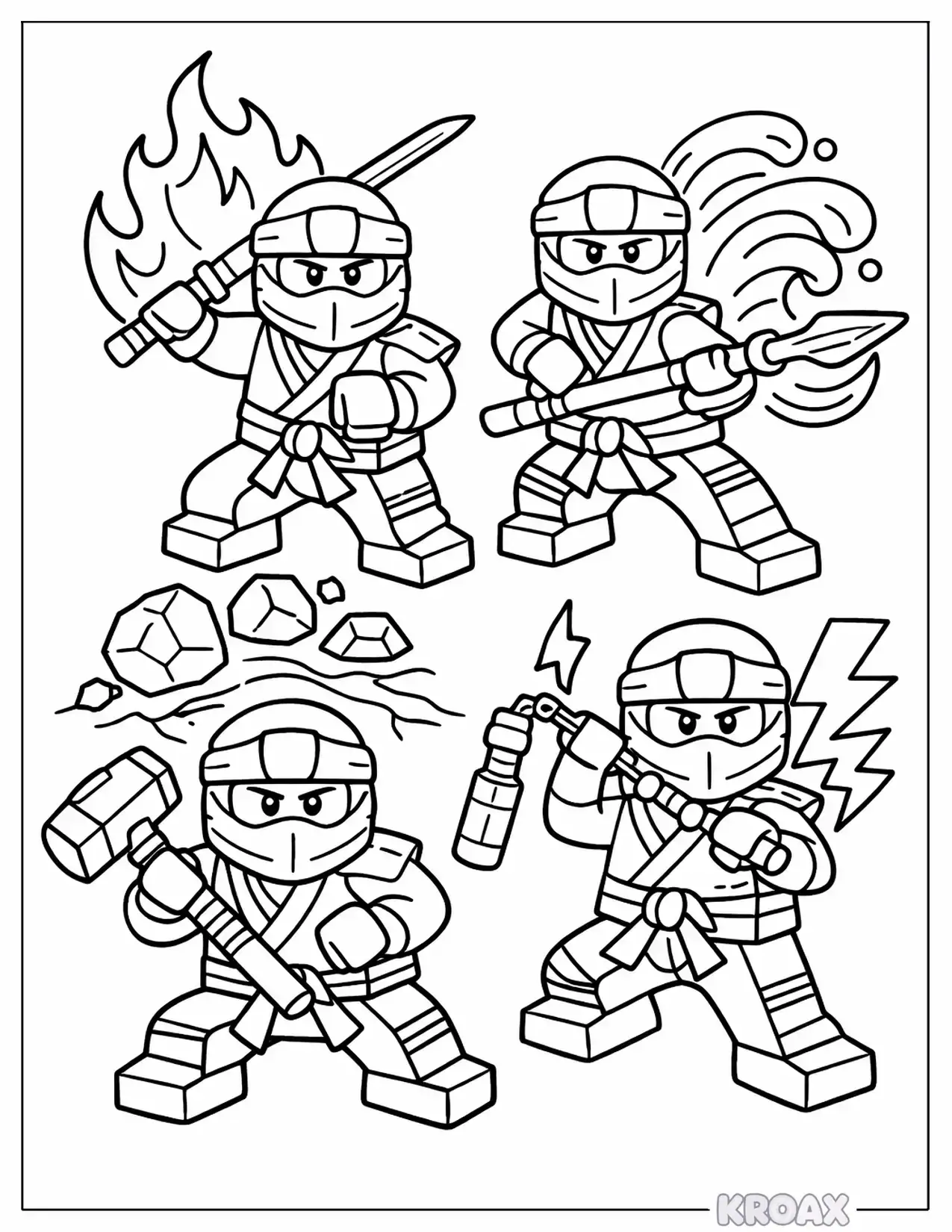 ninjago ninja warriors with elemental powers printable coloring page