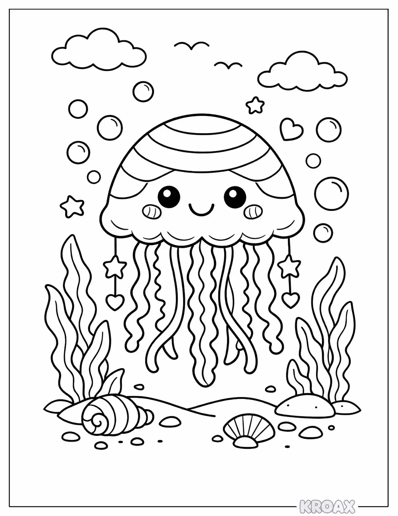 cute rainbow jellyfish in the sea printable coloring page