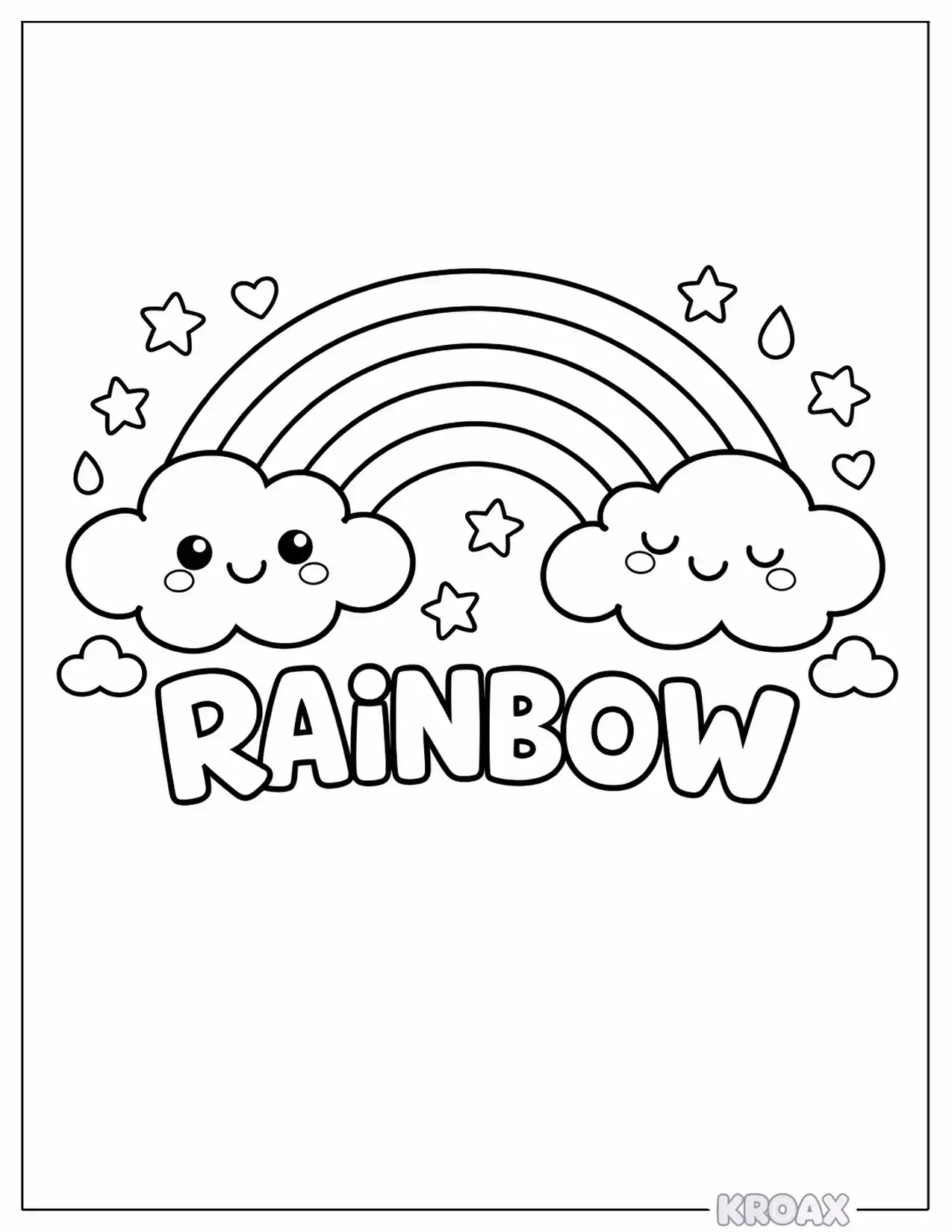 cute rainbow with fluffy clouds printable coloring page