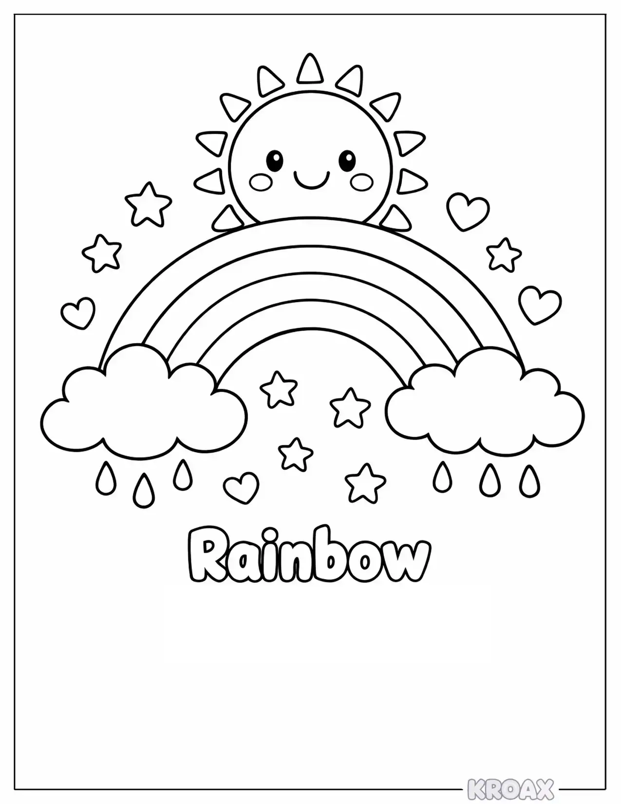 easy rainbow and smiling sun printable coloring page