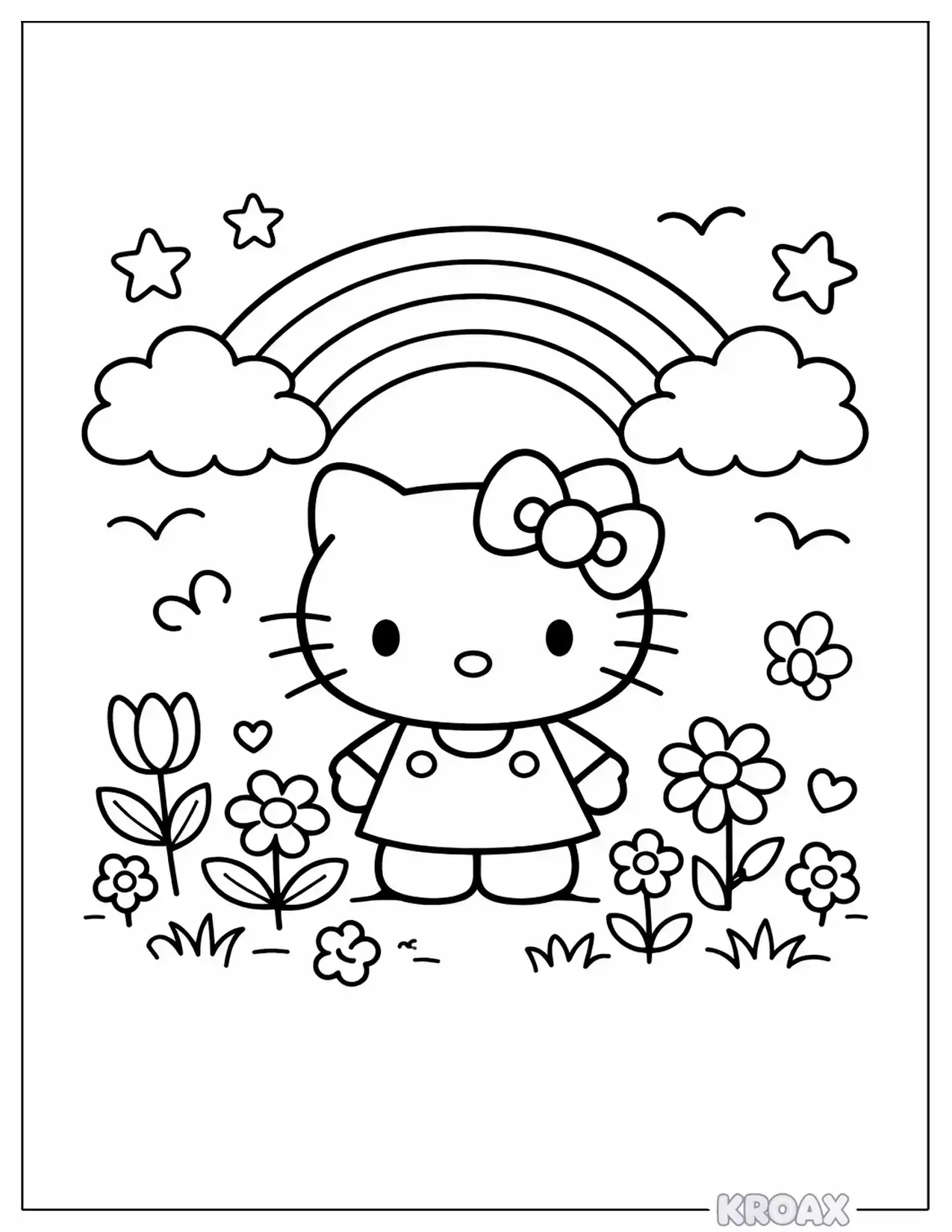 hello kitty under the rainbow printable coloring page