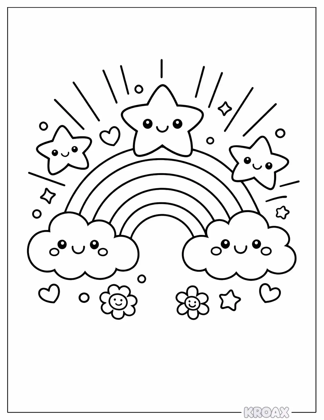 kawaii rainbow with smiling stars printable coloring page