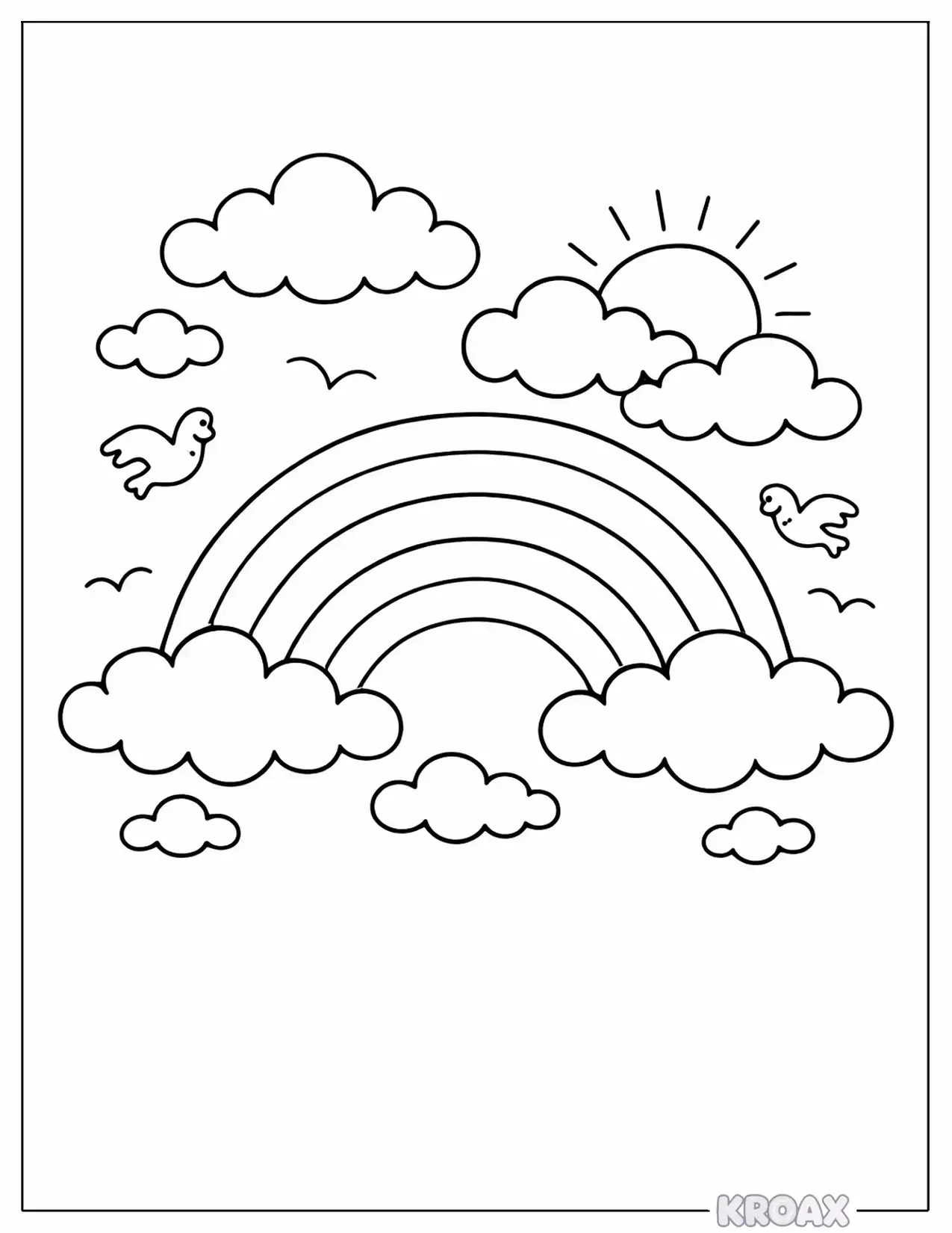 peaceful rainbow sky with clouds printable coloring page