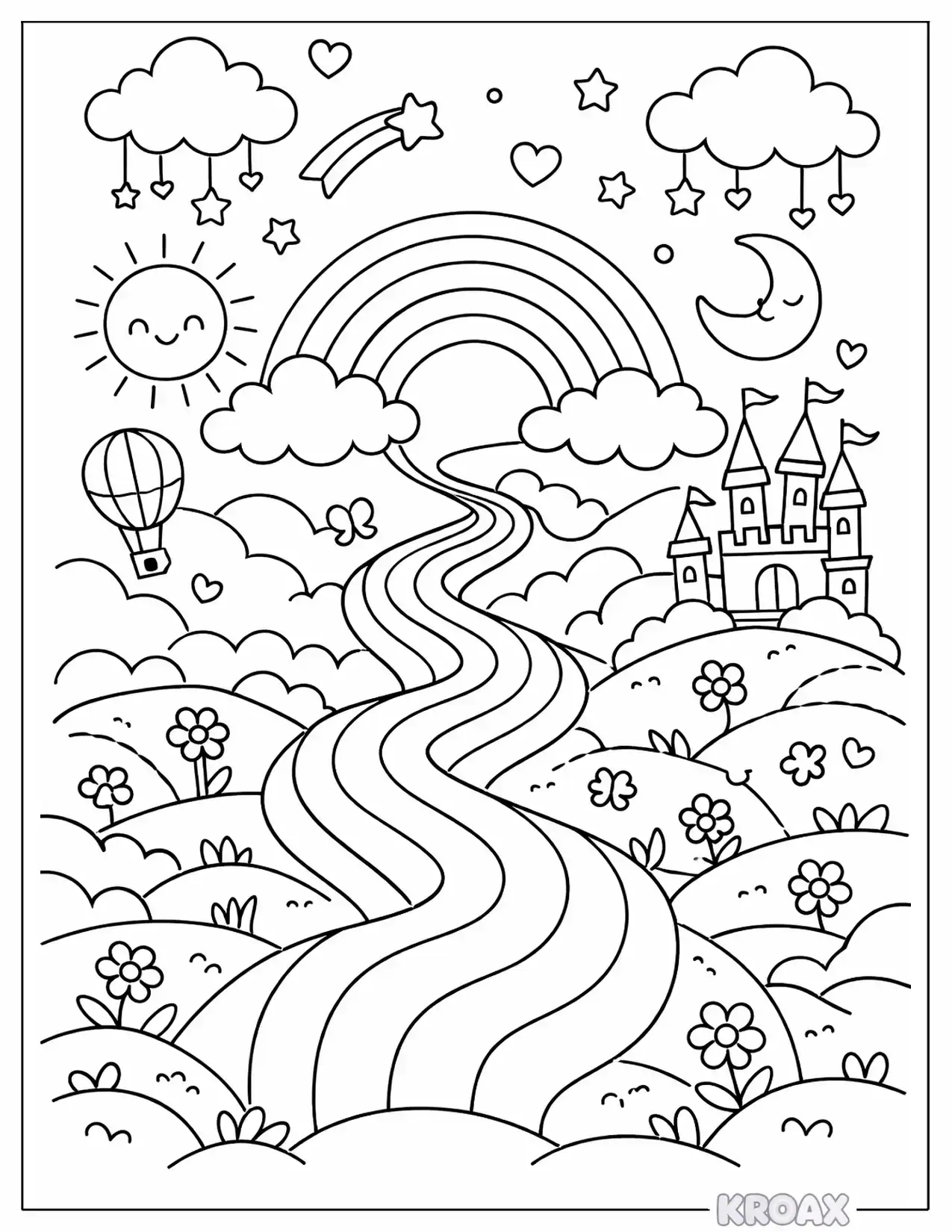 rainbow doodle adventure with swirling designs printable coloring page