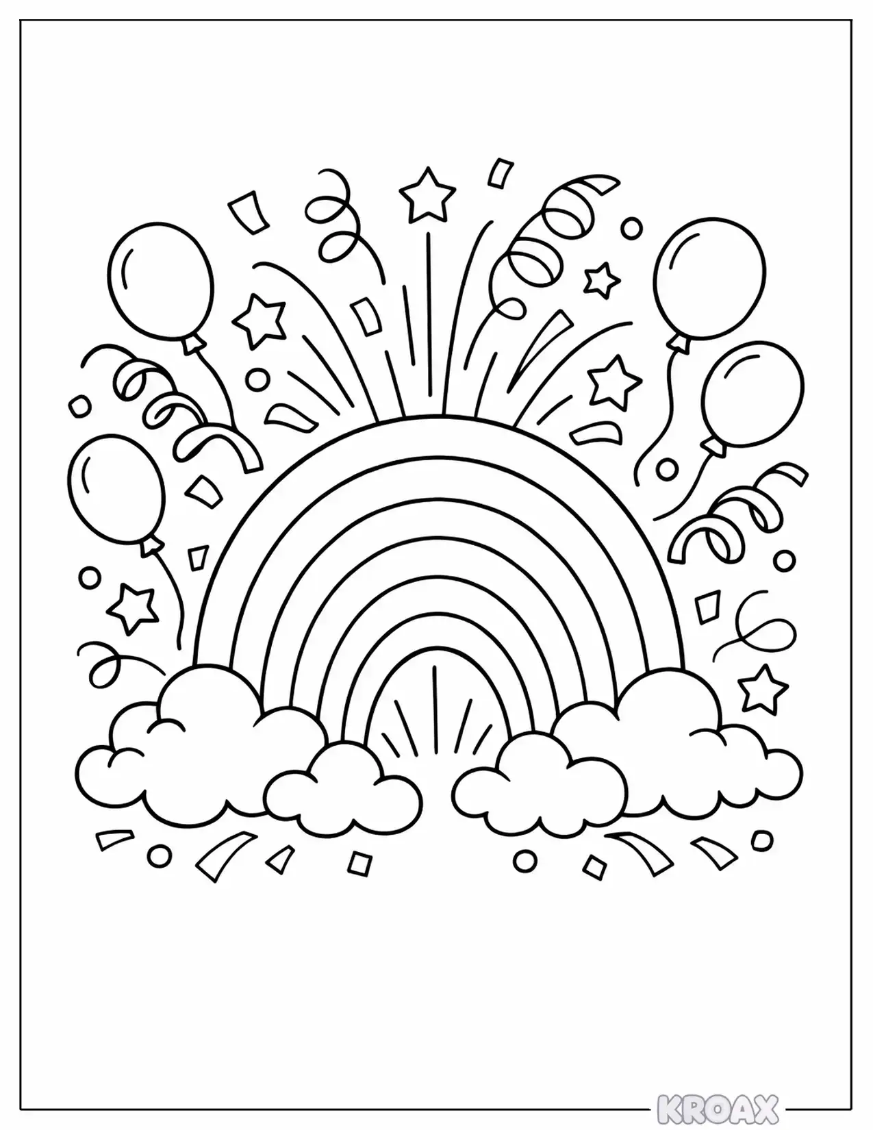 rainbow explosion with confetti burst printable coloring page