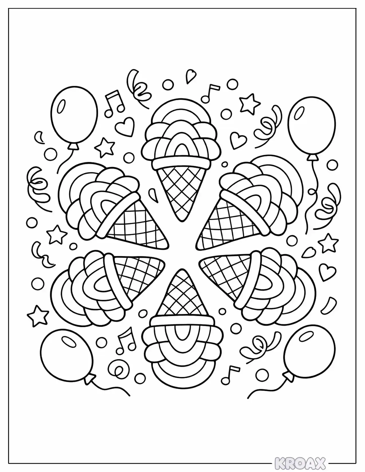 rainbow ice cream cone party printable coloring page