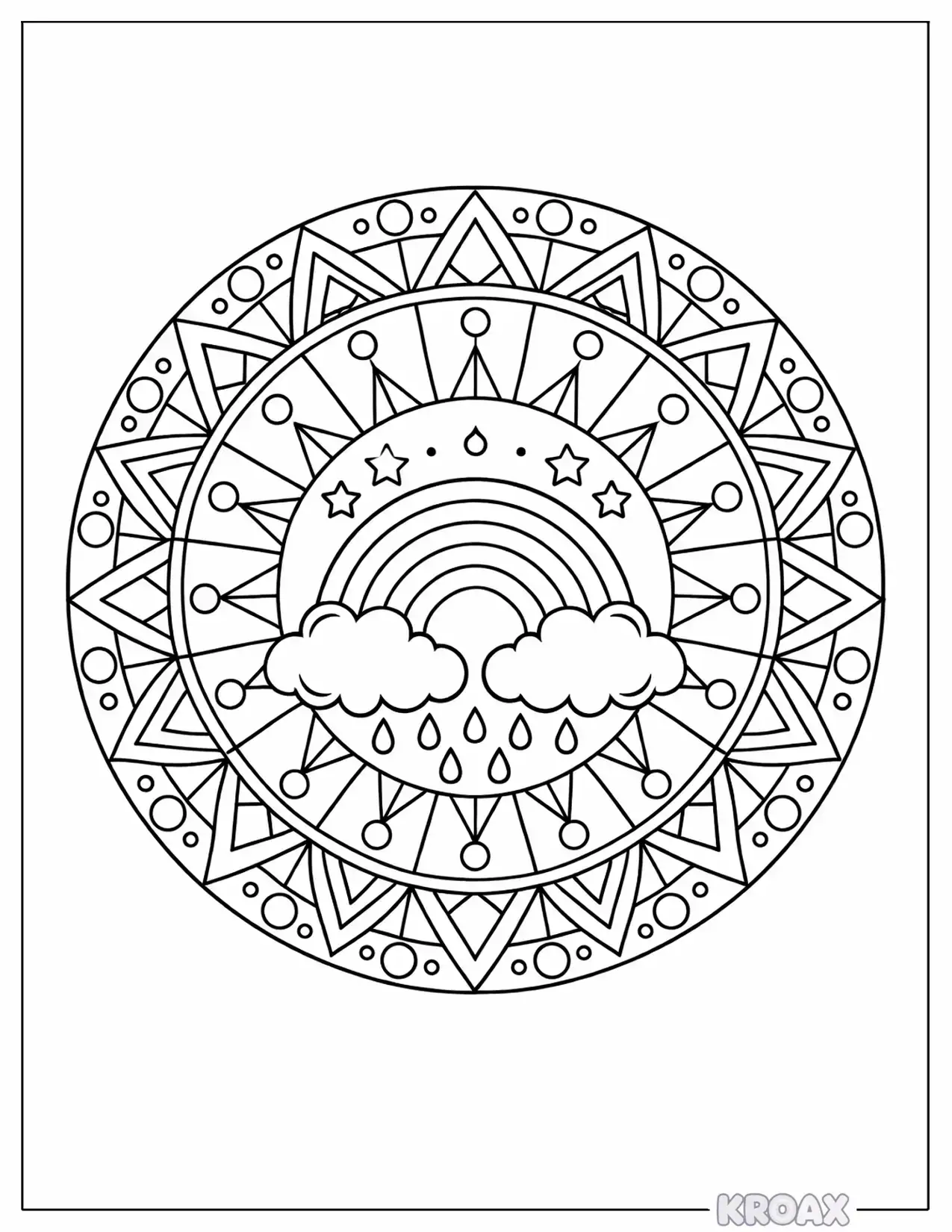 rainbow mandala with geometric patterns printable coloring page