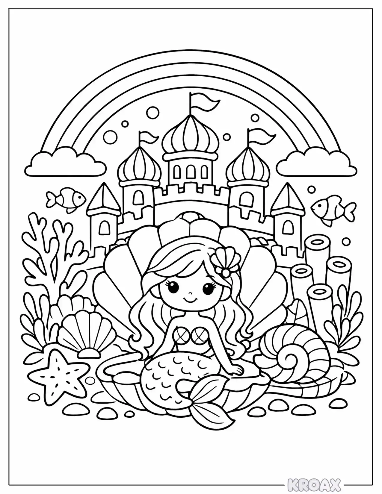 rainbow mermaid s underwater palace printable coloring page