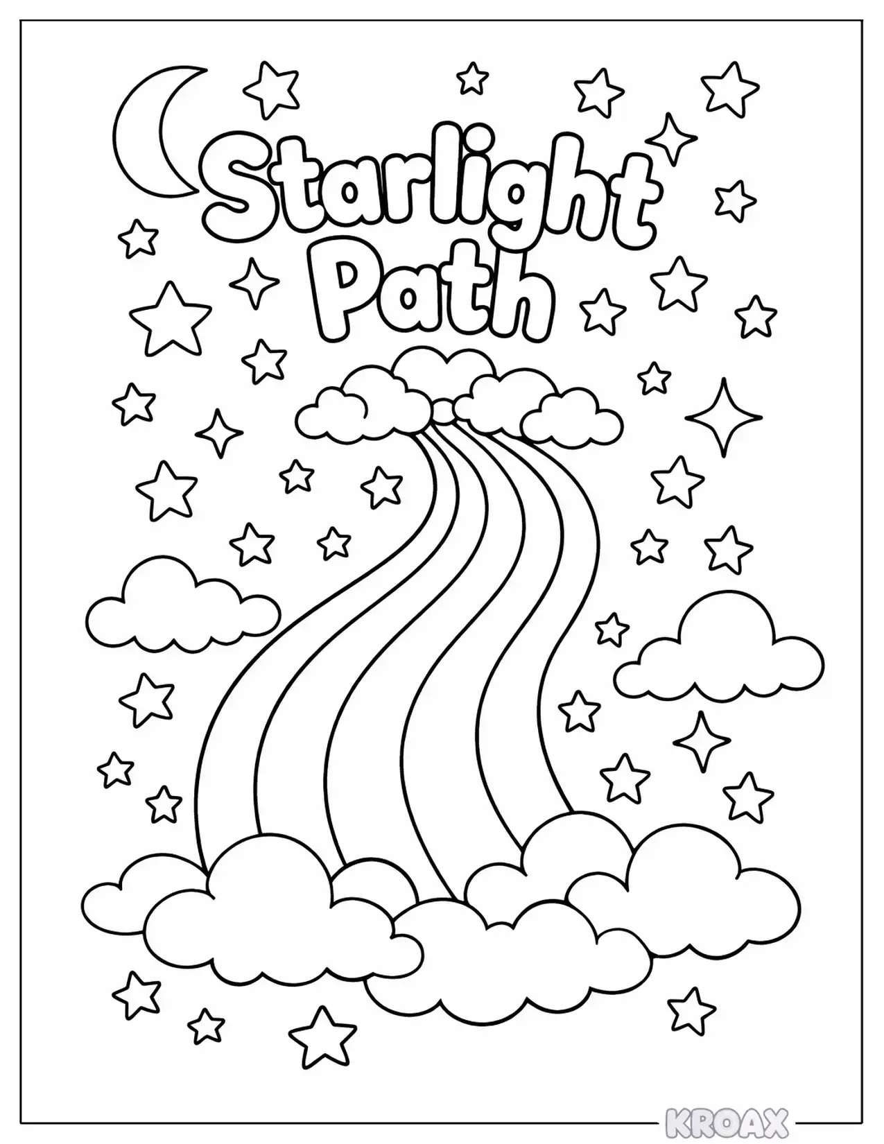 rainbow pathway through starlight sky printable coloring page