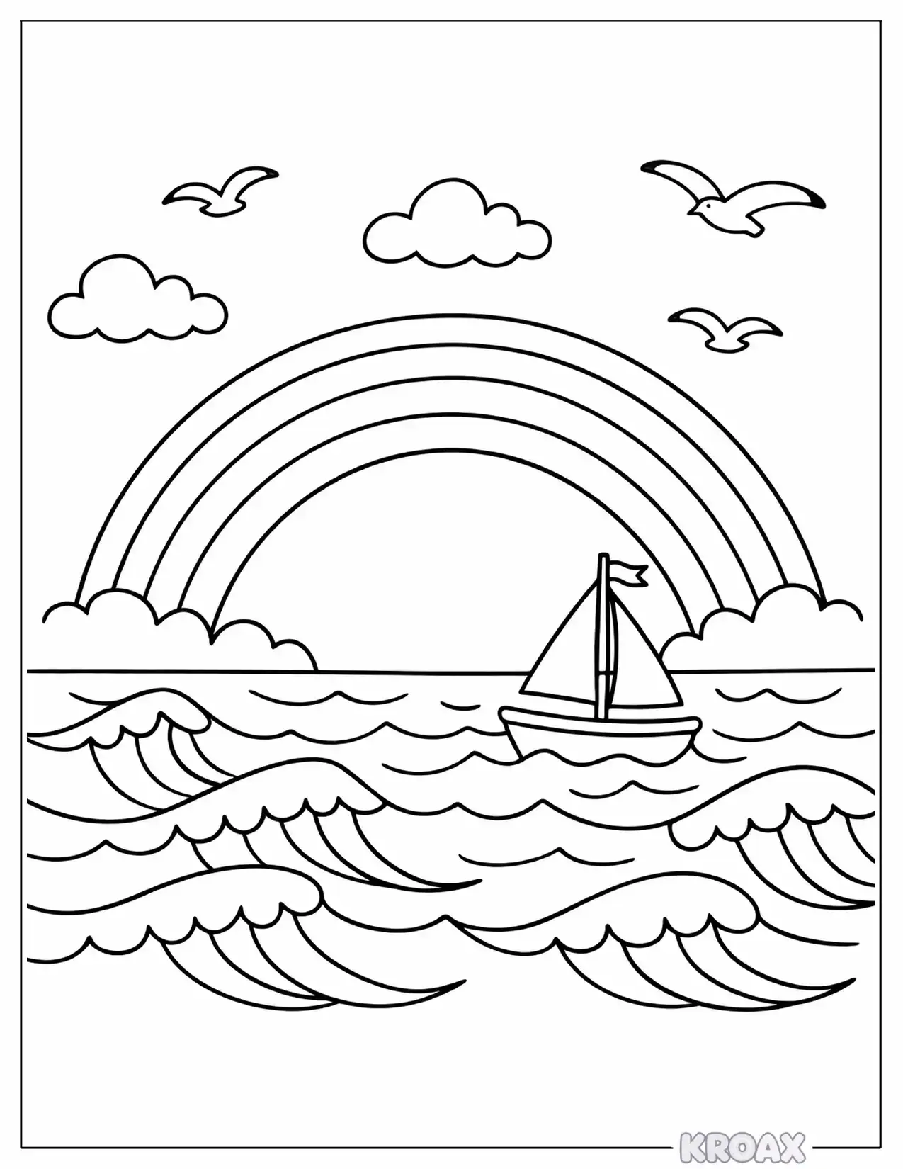 rainbow stretching across the ocean printable coloring page