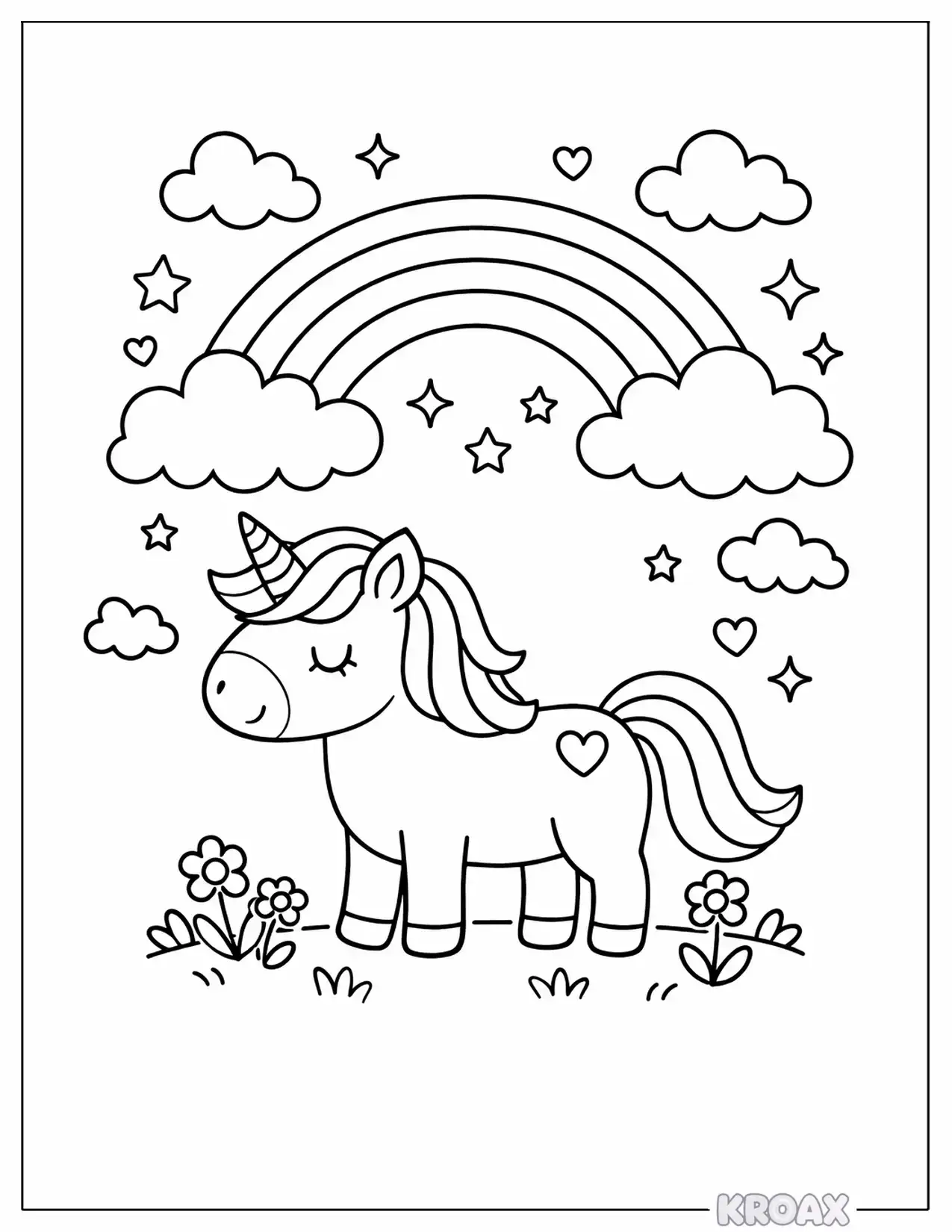 rainbow unicorn in the sky printable coloring page