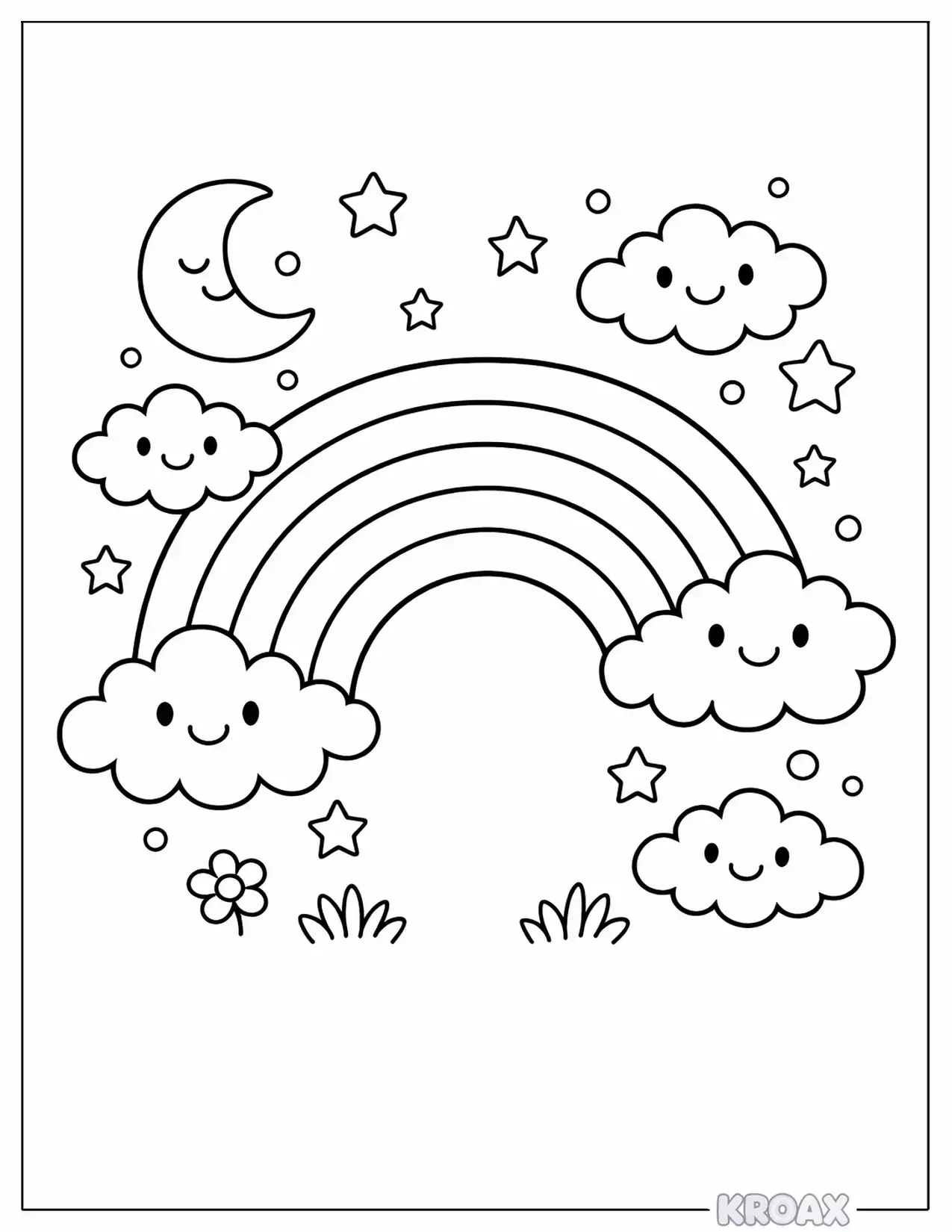stardust rainbow with floating clouds printable coloring page