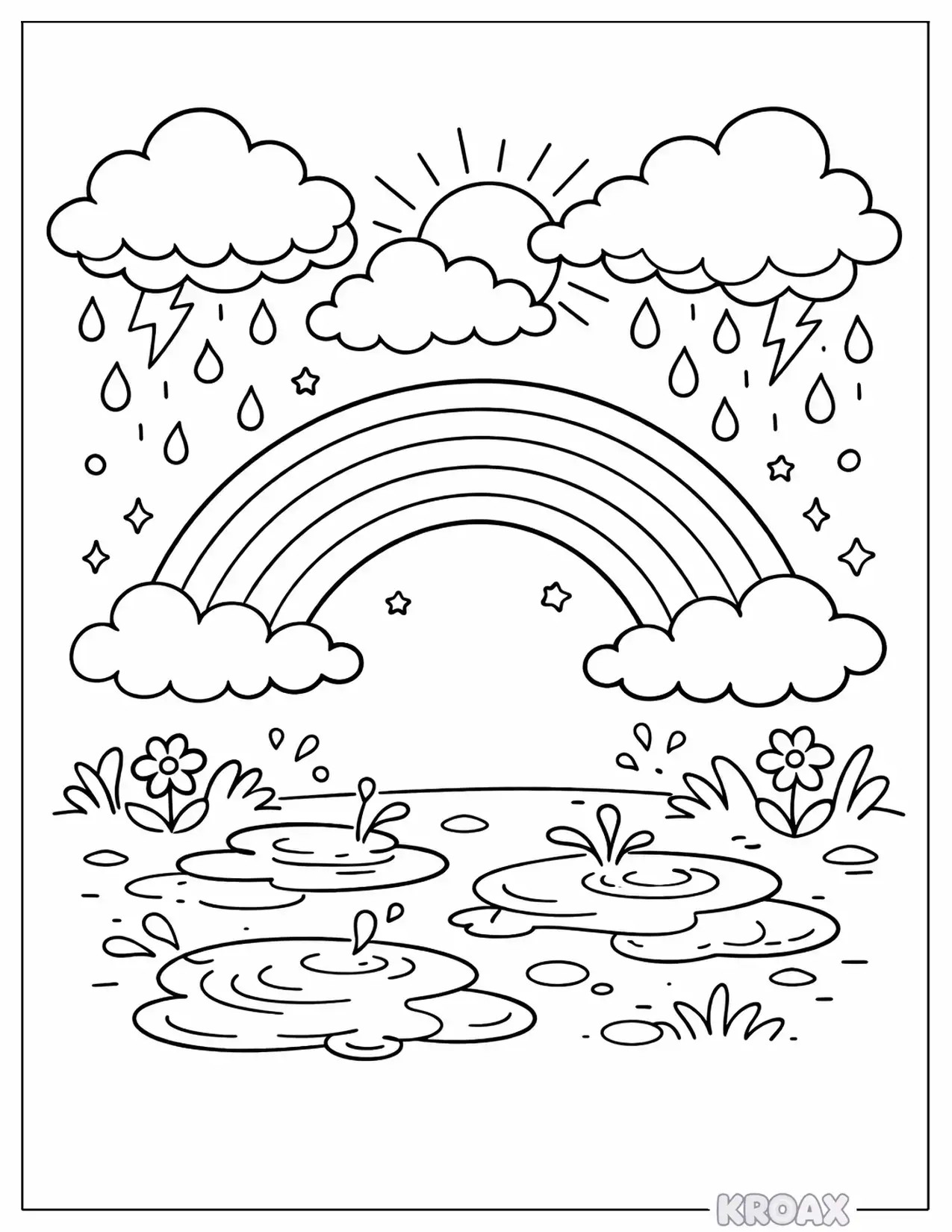 stormy sky rainbow after the rain printable coloring page
