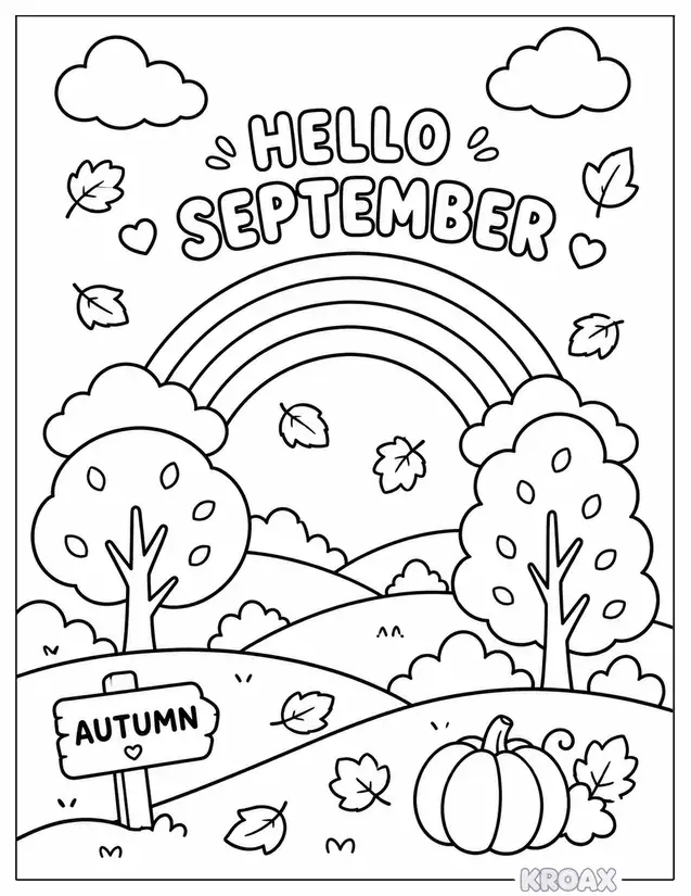 autumn clouds and rainbows printable coloring page
