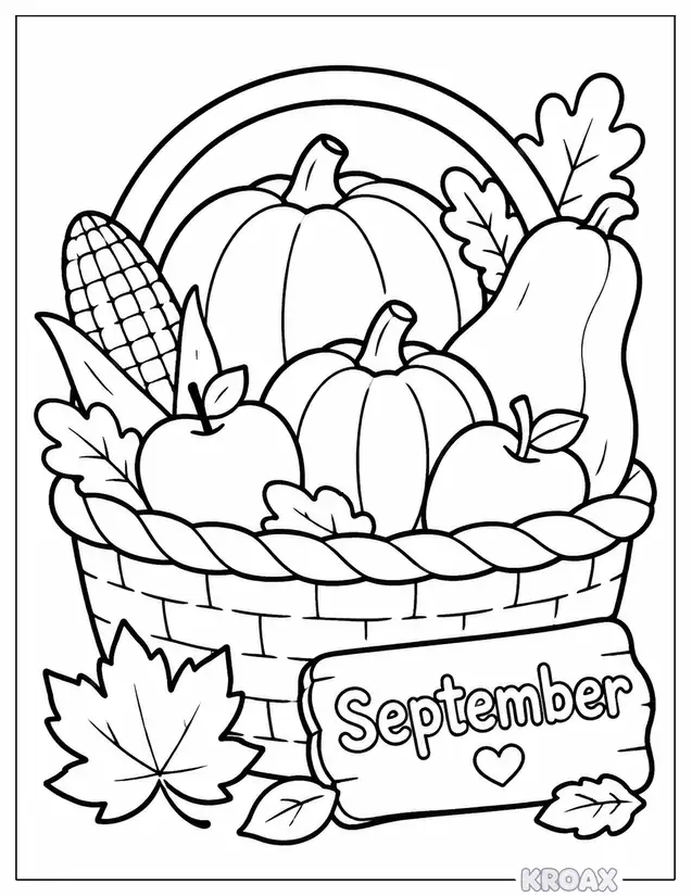 autumn harvest basket scene printable coloring page