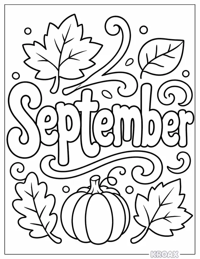 bold september word art design printable coloring page