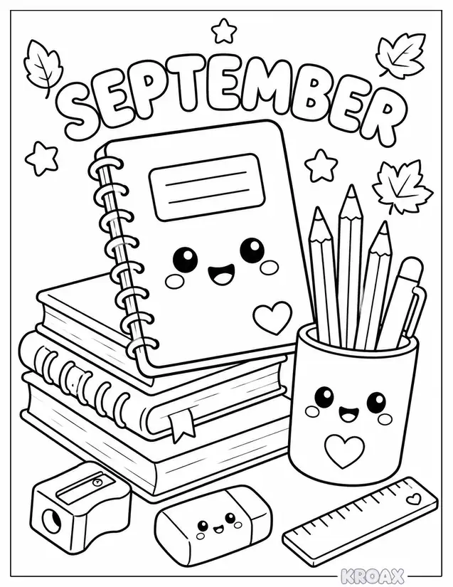 cute pencils and notebooks stack printable coloring page