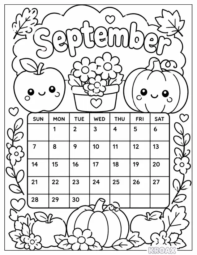 cute september calendar countdown printable coloring page