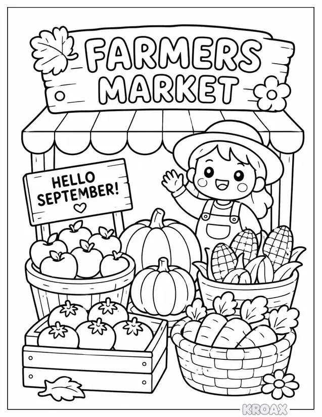 farmers market fresh produce stand printable coloring page