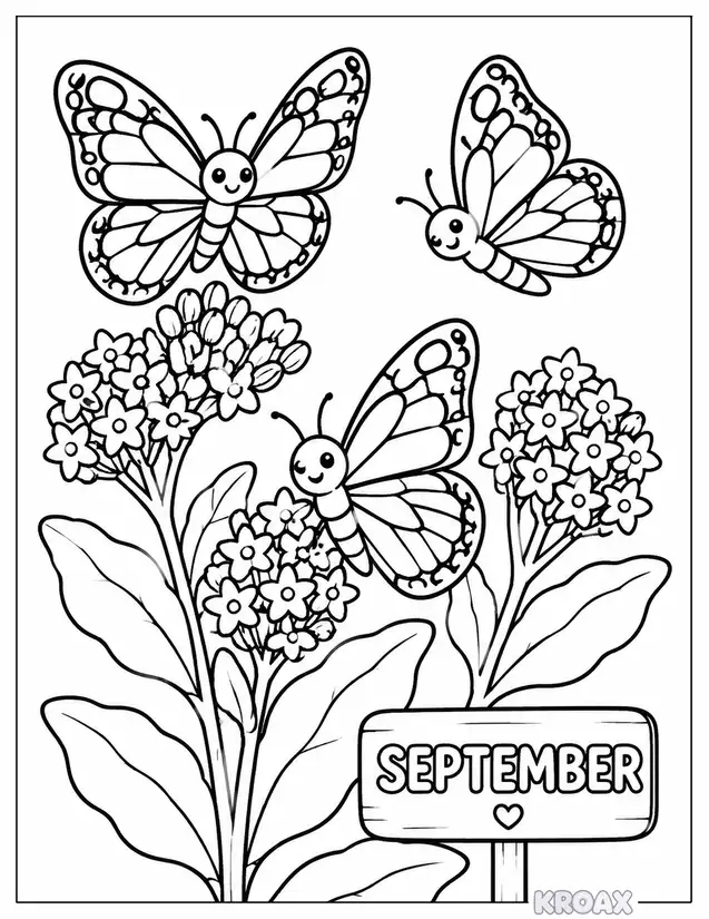 migrating monarch butterflies and milkweed printable coloring page