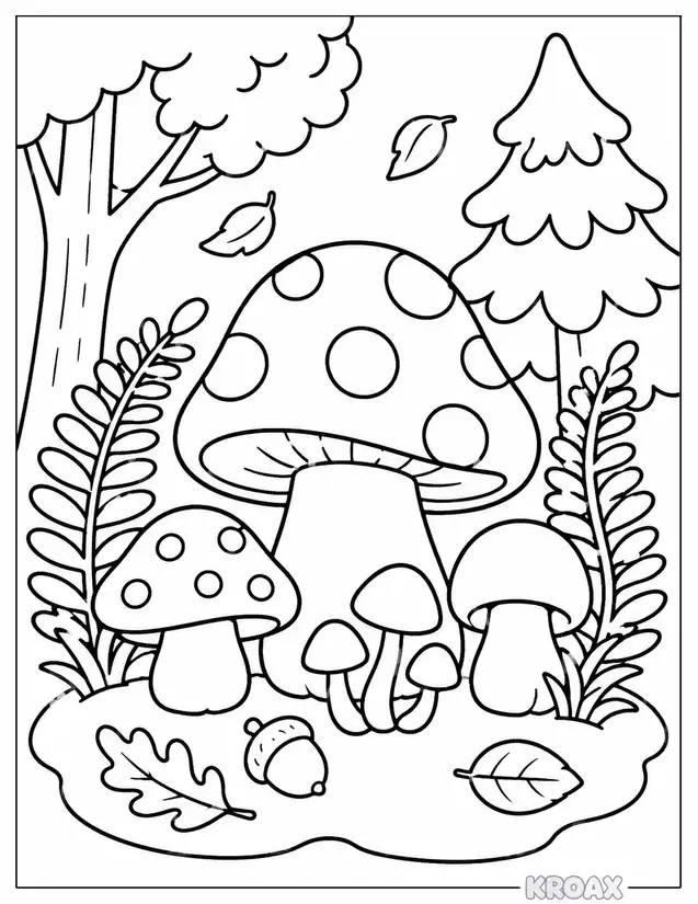mushroom forest discovery printable coloring page
