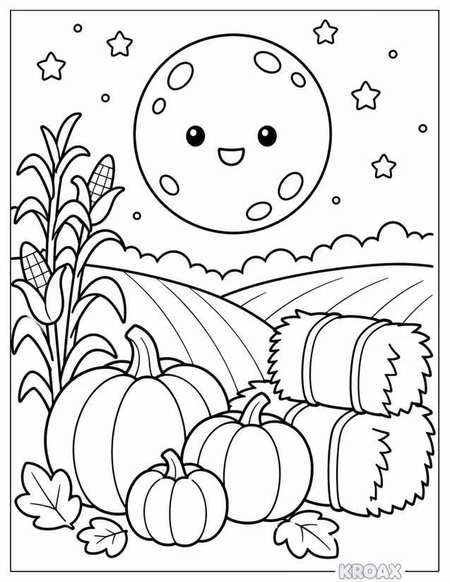 september harvest moon night sky printable coloring page