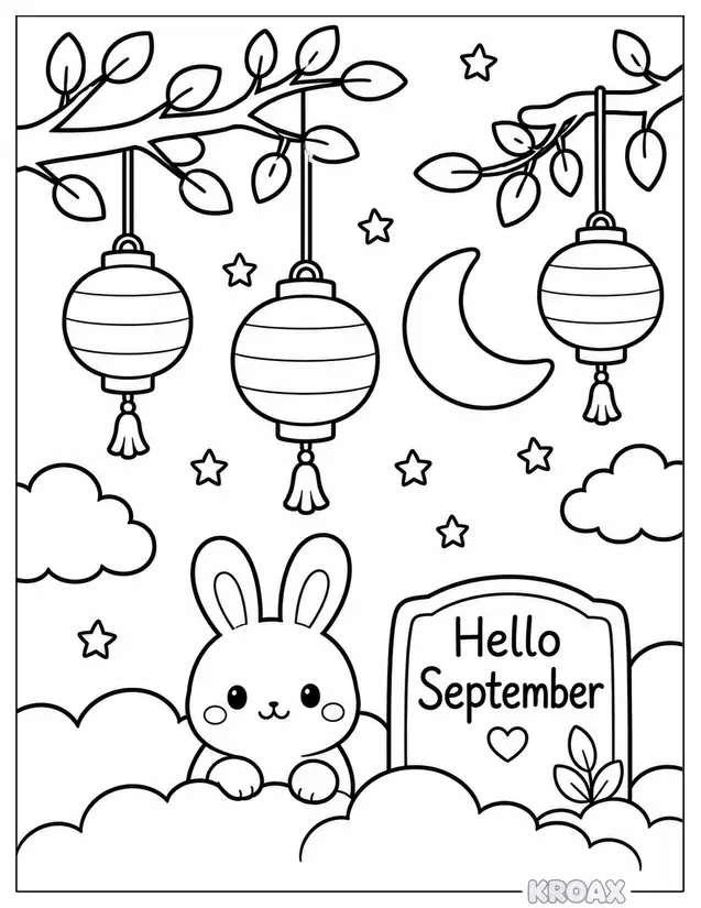 september lanterns and night stars printable coloring page