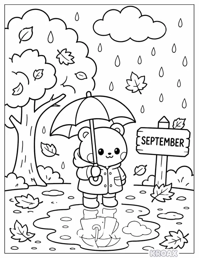 september weather and raindrops printable coloring page