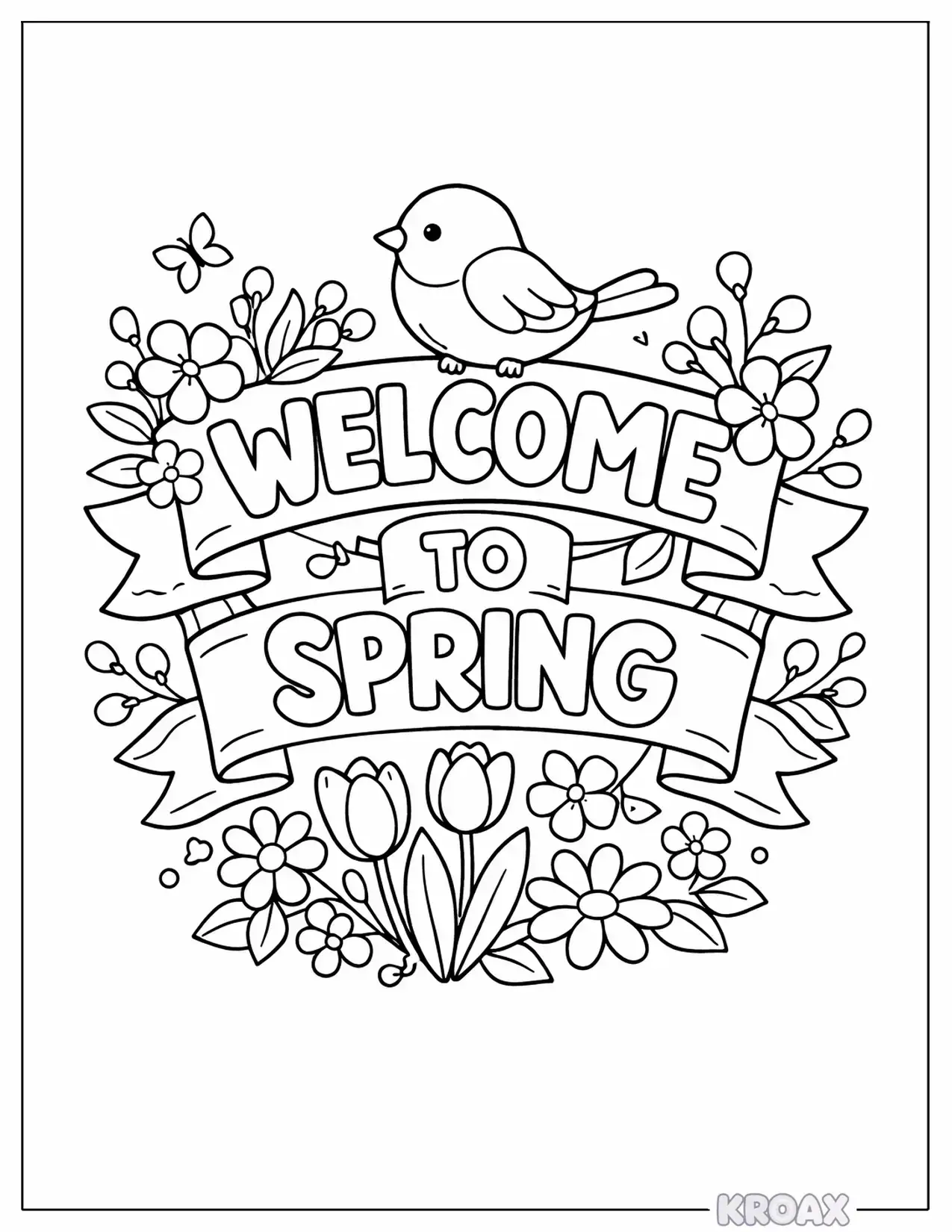 bluebird welcome to spring banner printable coloring page