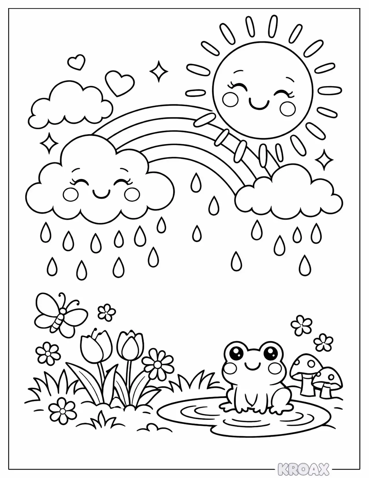 raincloud and sunshine painting spring rainbow printable coloring page