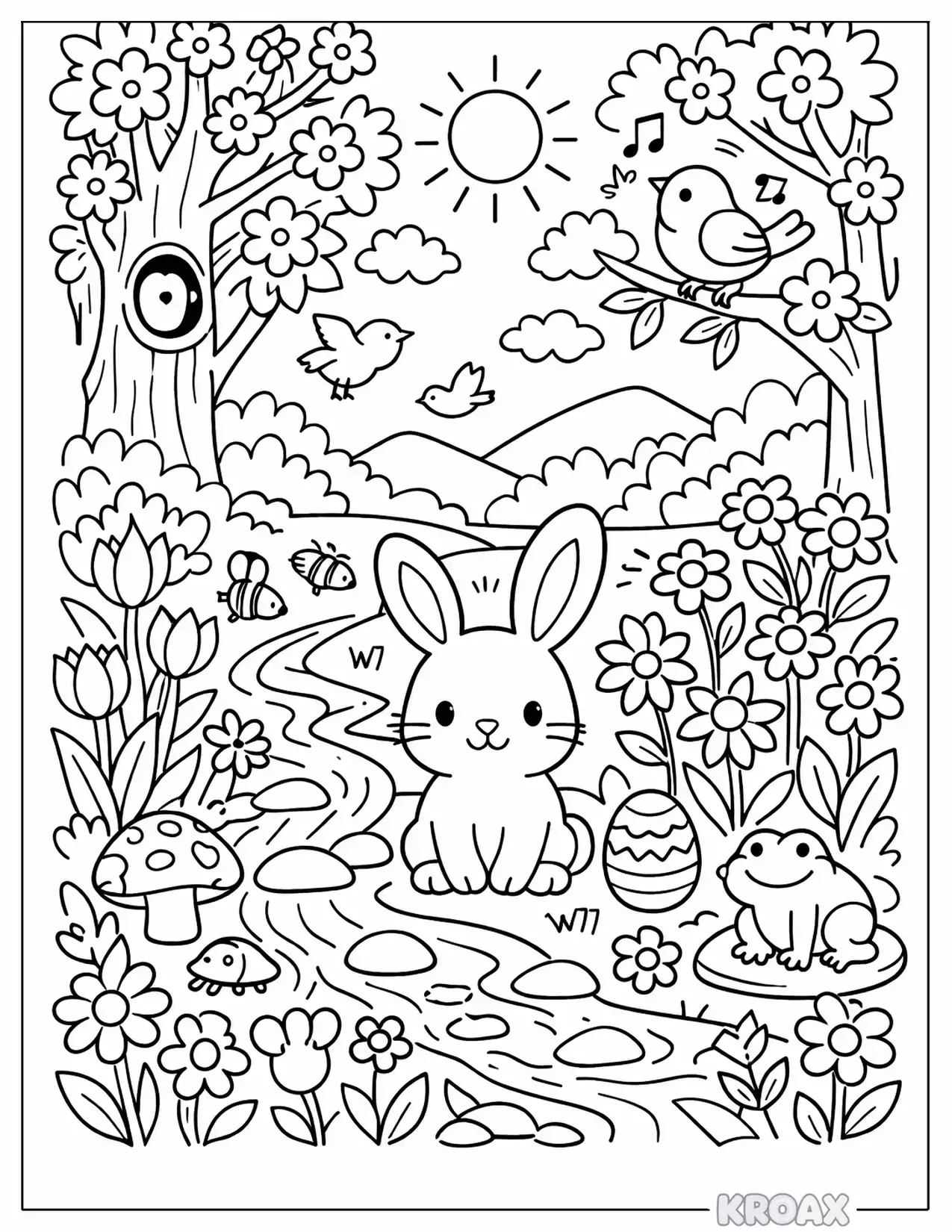 woodland spring escape with detailed floral patterns printable coloring page