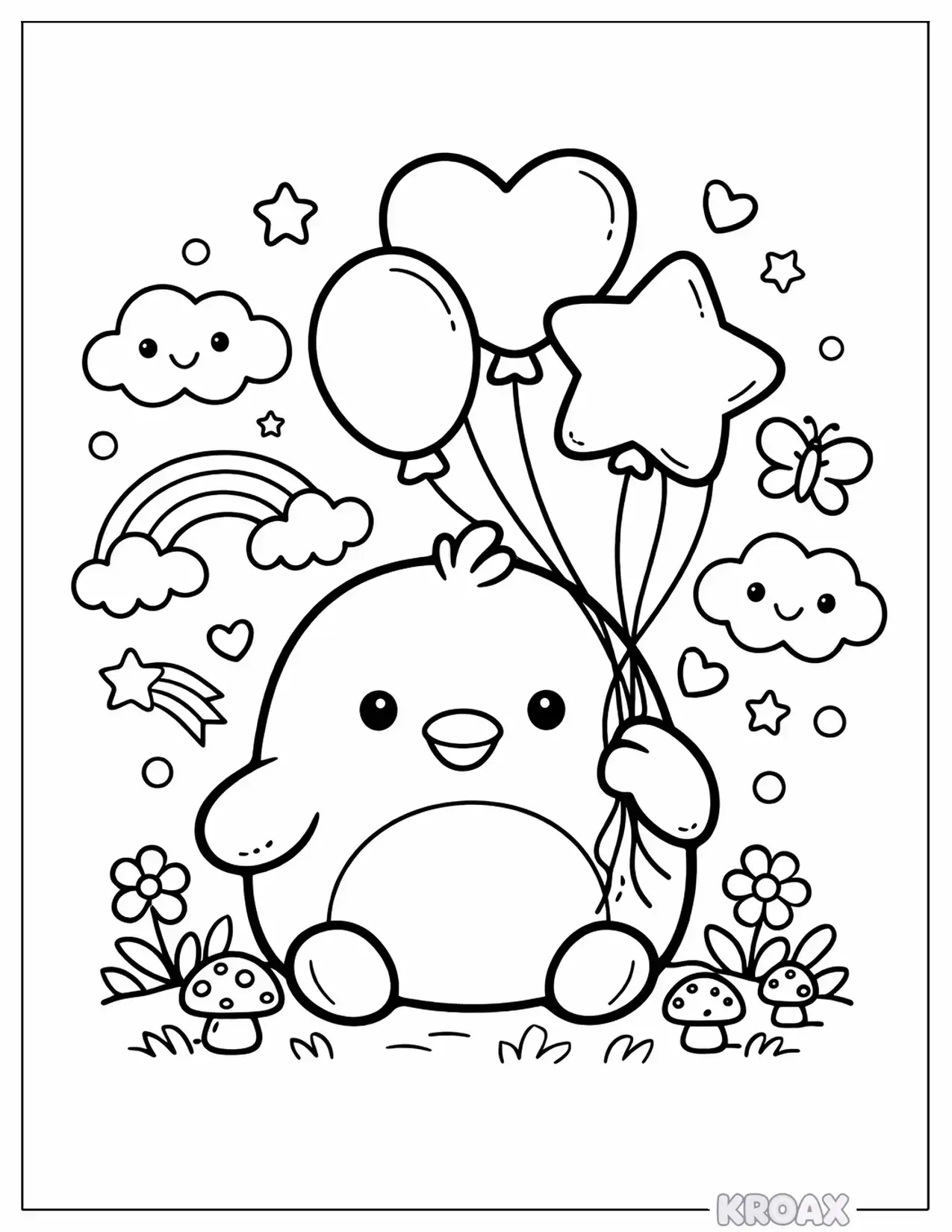 baby squishmallow with balloons printable coloring page