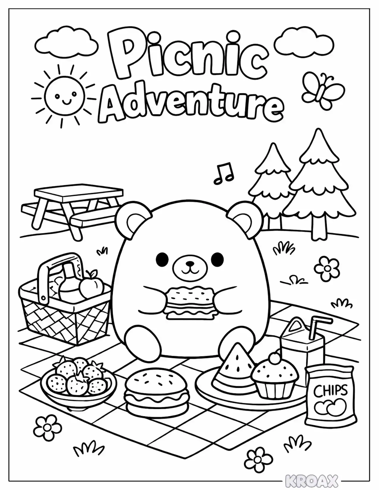 squishmallow bear picnic adventure printable coloring page