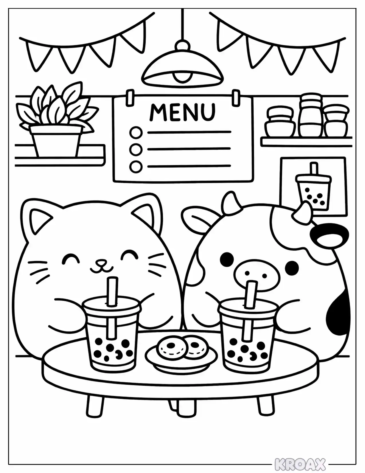 squishmallow boba tea time friends printable coloring page