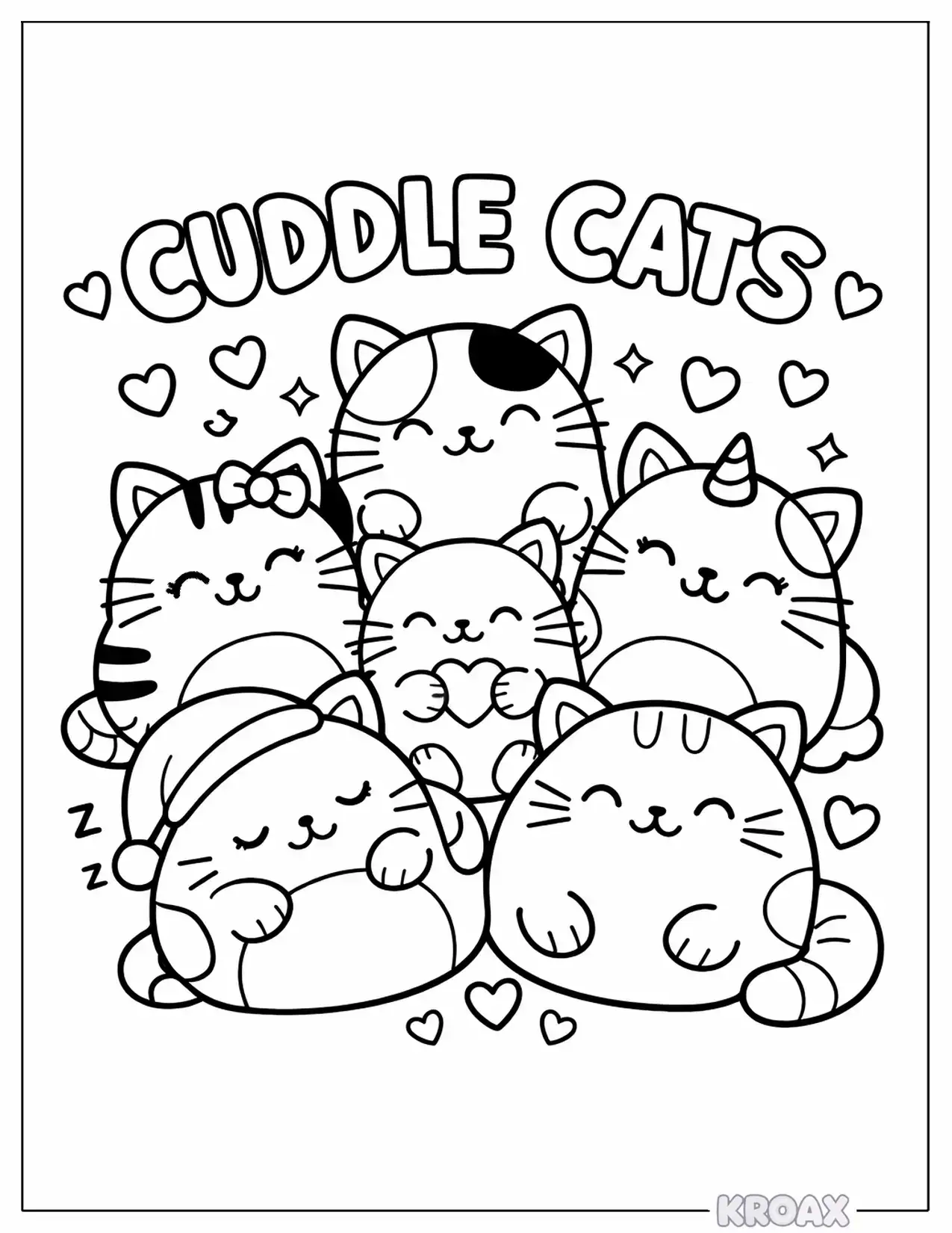 squishmallow cuddle cats collection printable coloring page