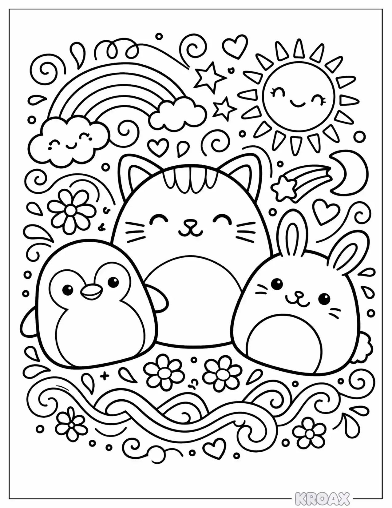squishmallow doodle doodles and swirls printable coloring page
