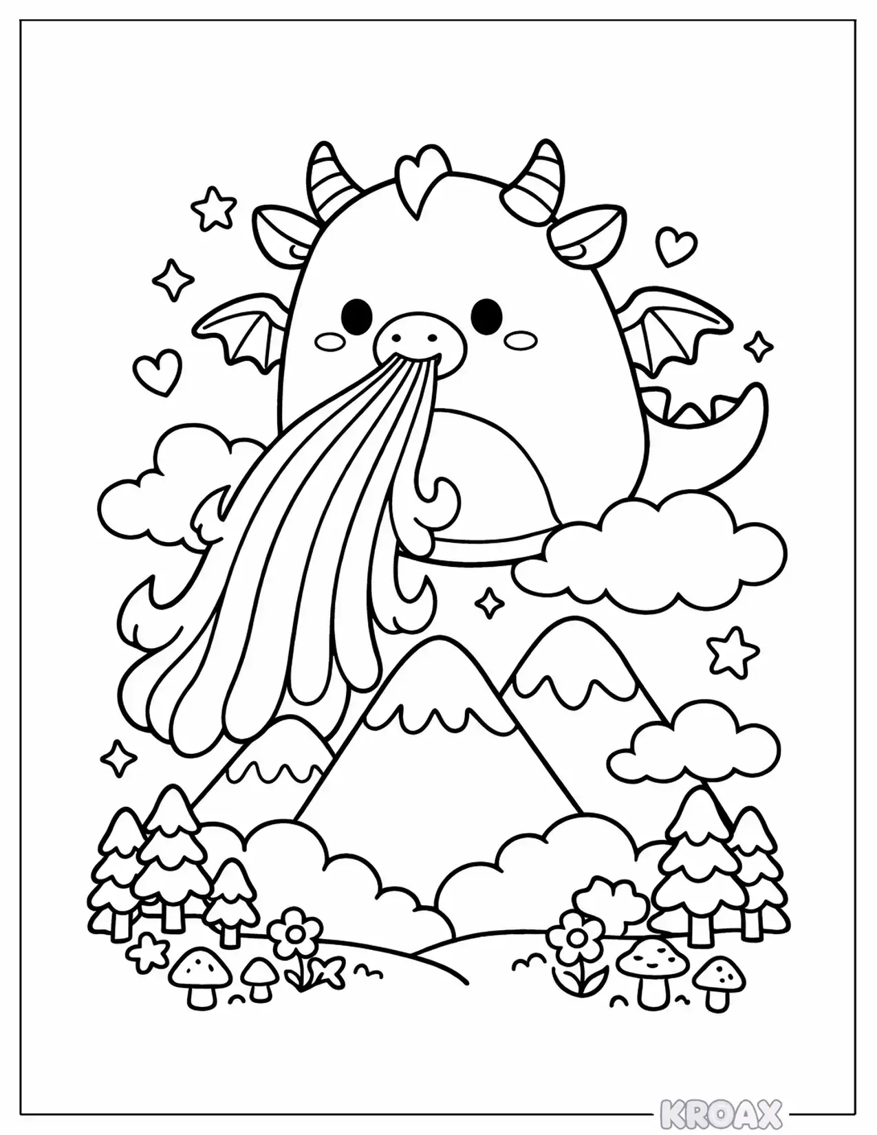 squishmallow dragon breathing rainbow fire printable coloring page